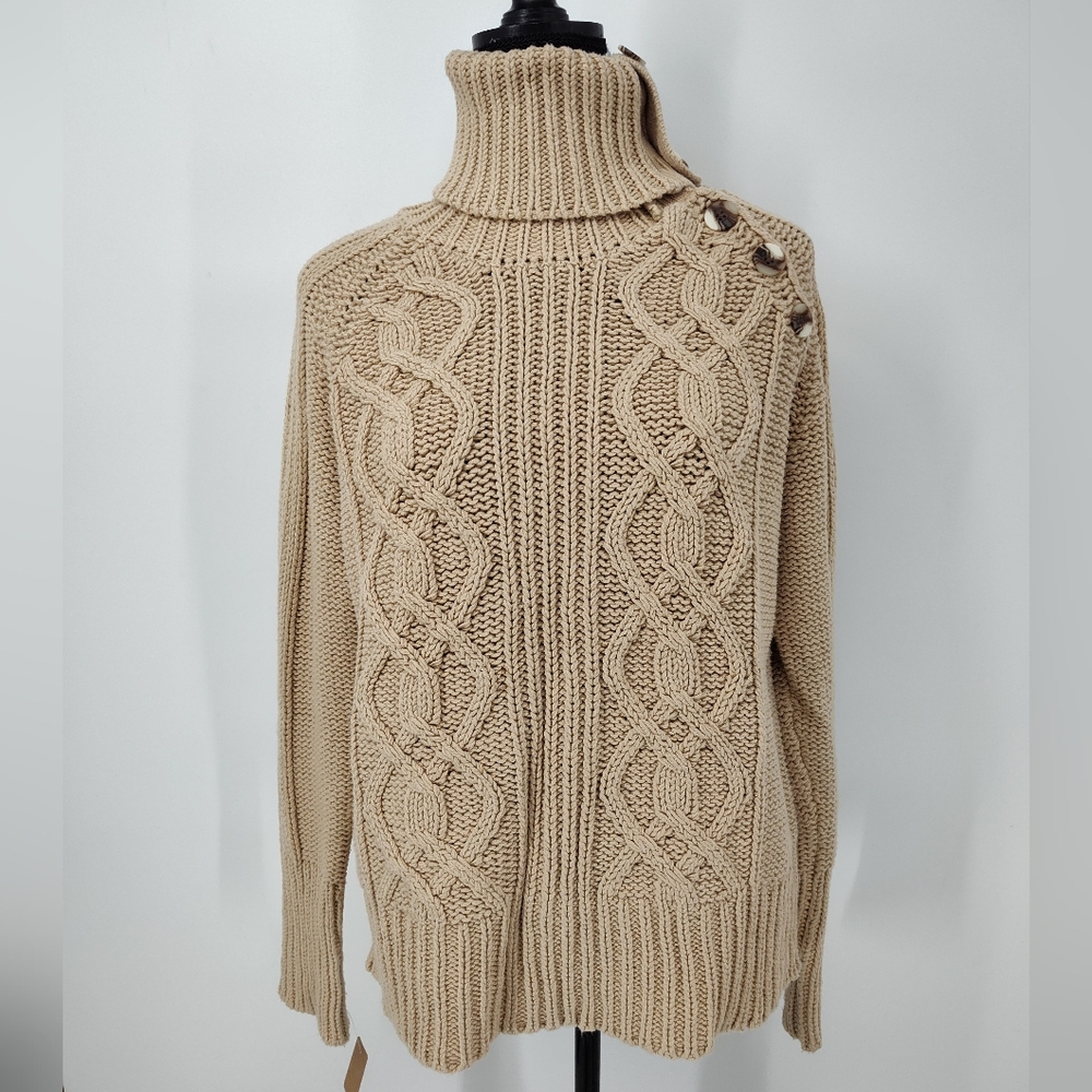 Falls Creek Beige Cable Knit Turtleneck Sweater Women's X Large